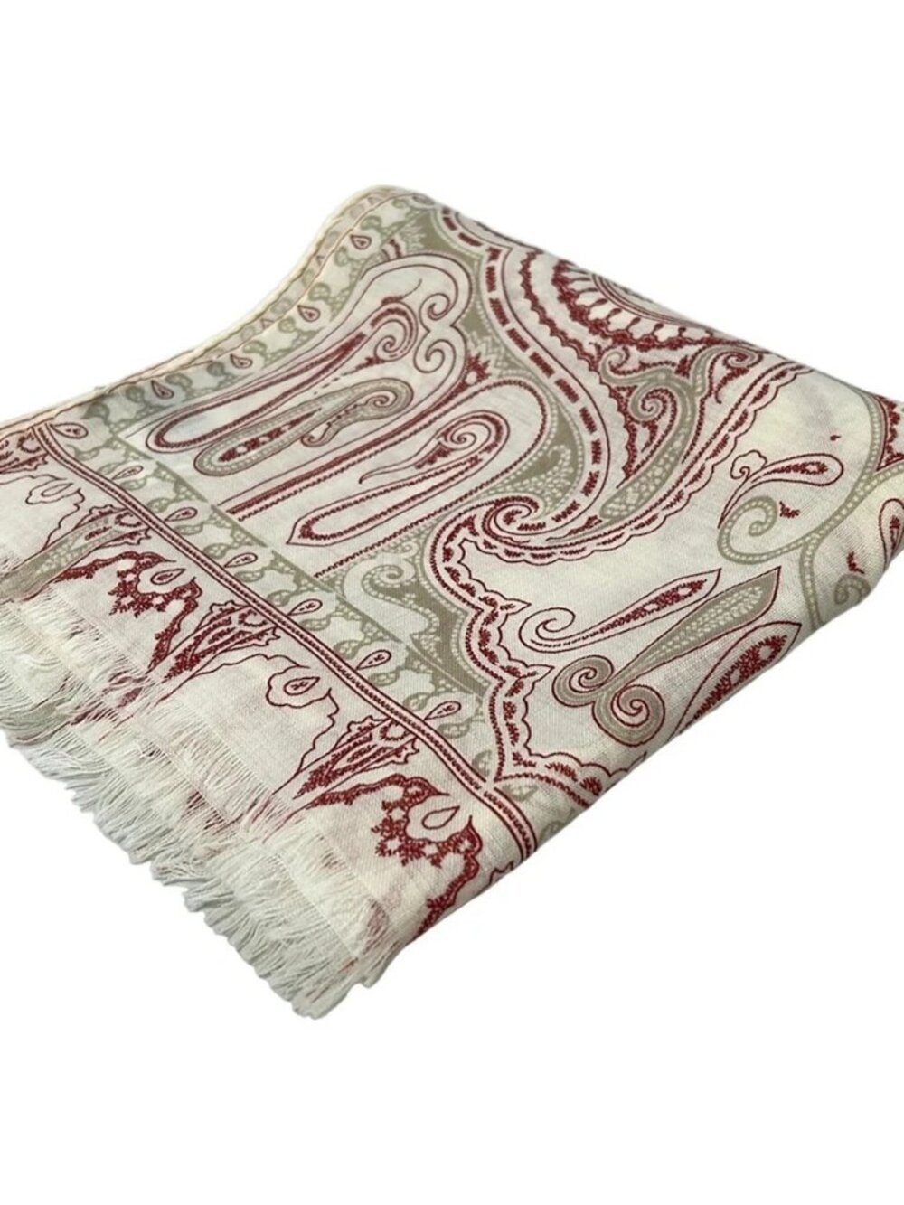 ETRO Cream Bordeaux Beige Wool Scarf